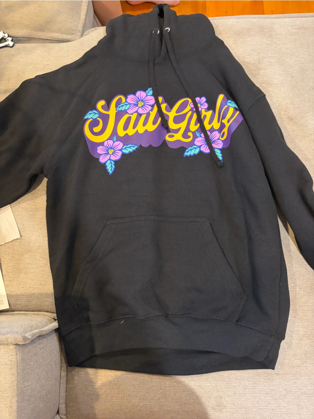 Womens Black Sad Girlz Hoodie with Colorful Floral Print